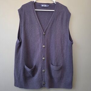 J.CREW Men's Navy Lambswool Sweater Vest XL Half Button Grandpa Preppy Academia